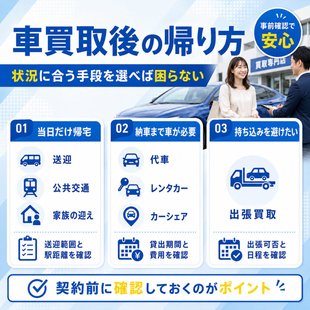 車買取後の帰りは事前に手段を決めれば困らない