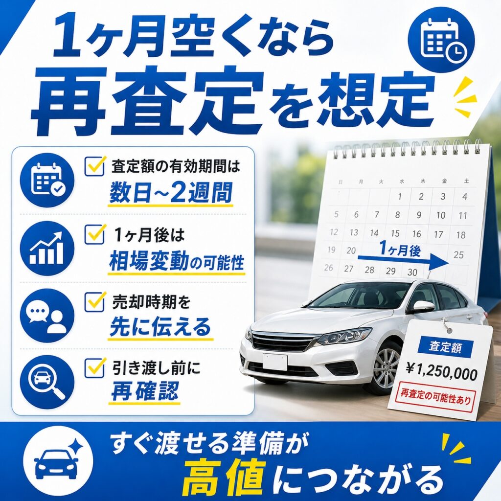 査定から1ヶ月後に売る場合は再査定も想定する