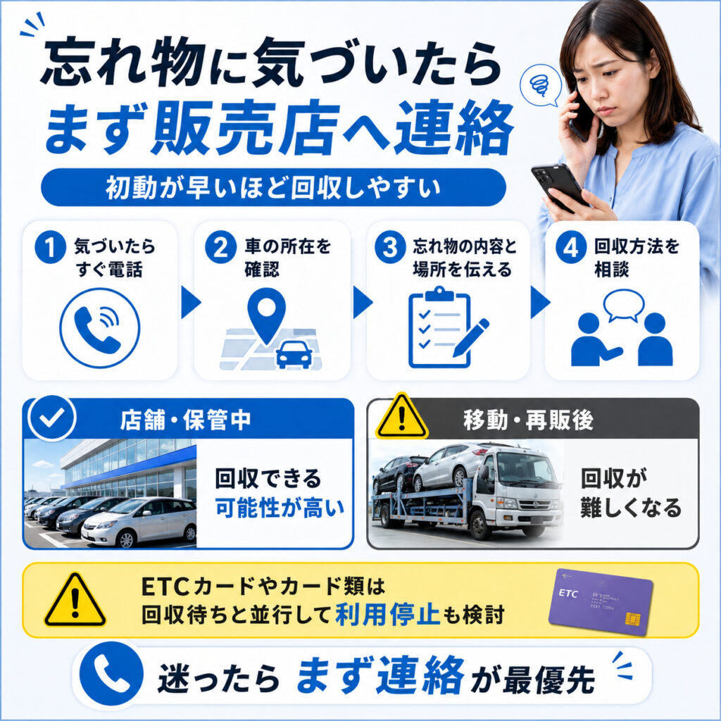 下取り車に忘れ物をしたらすぐ販売店へ連絡する