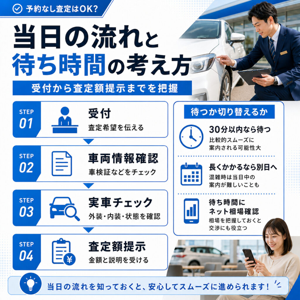 予約なし査定の当日の流れと待ち時間の考え方