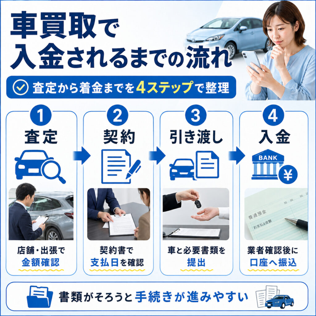 車買取で入金されるまでの基本的な流れ