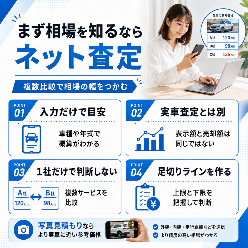査定だけしたいならネットで相場を知る方法もある