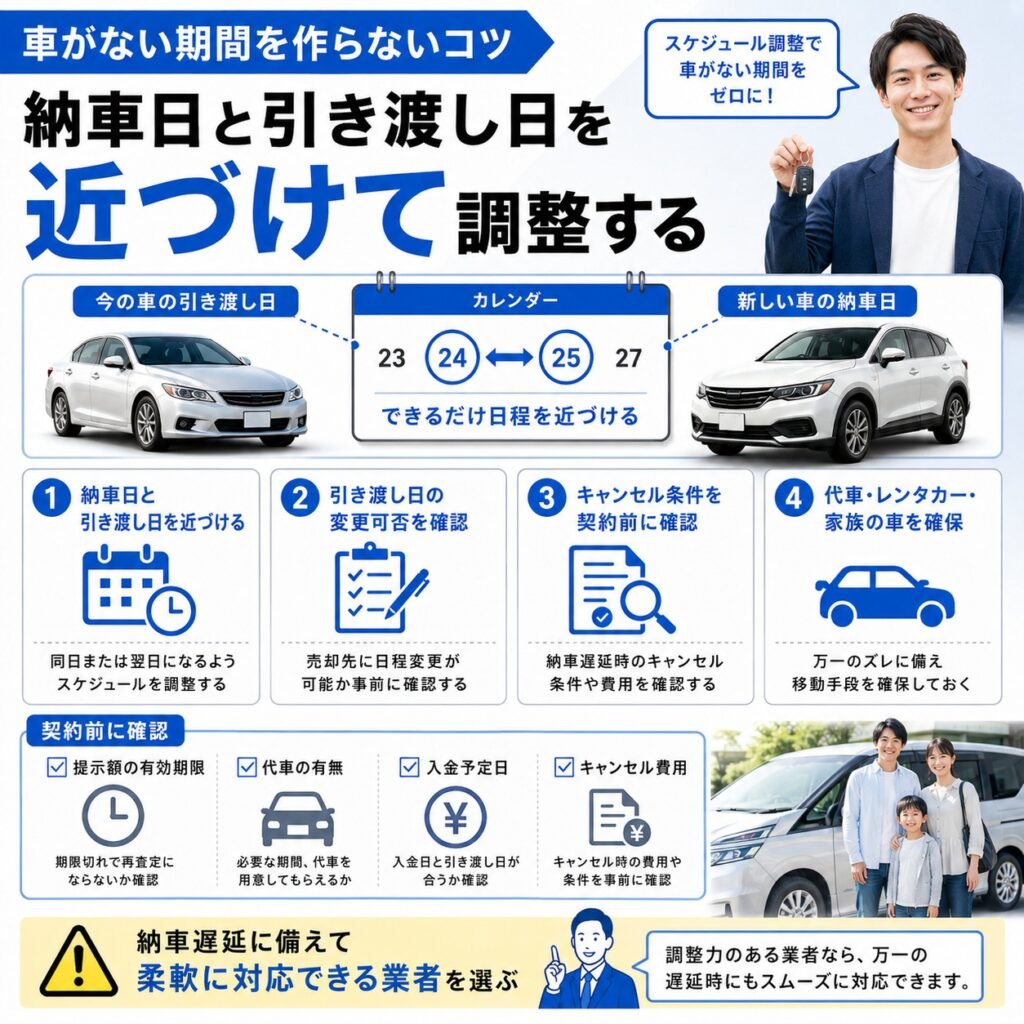 買い替えで車がない期間を作らない調整方法