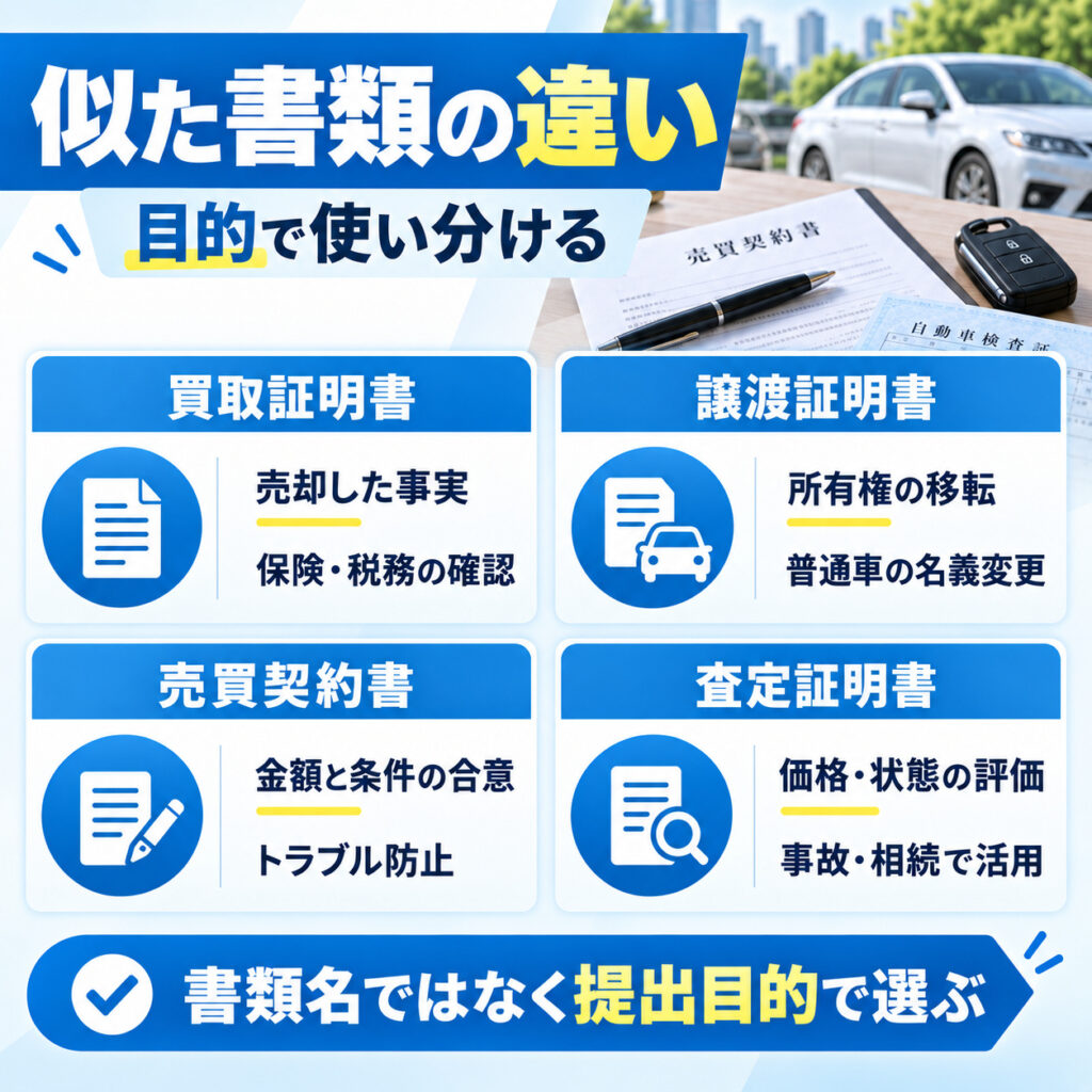 車の買取証明書と似た書類は目的で使い分ける