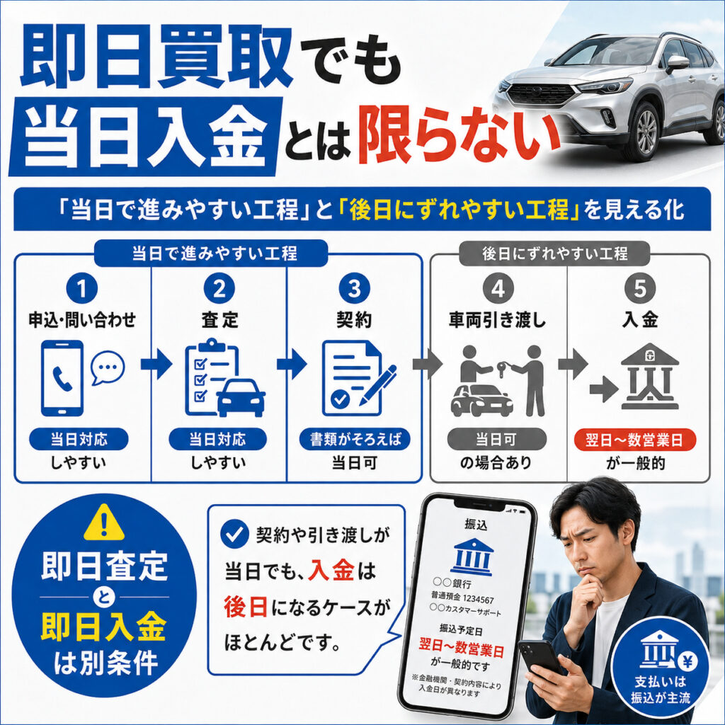 即日車買取でも当日入金できるとは限らない
