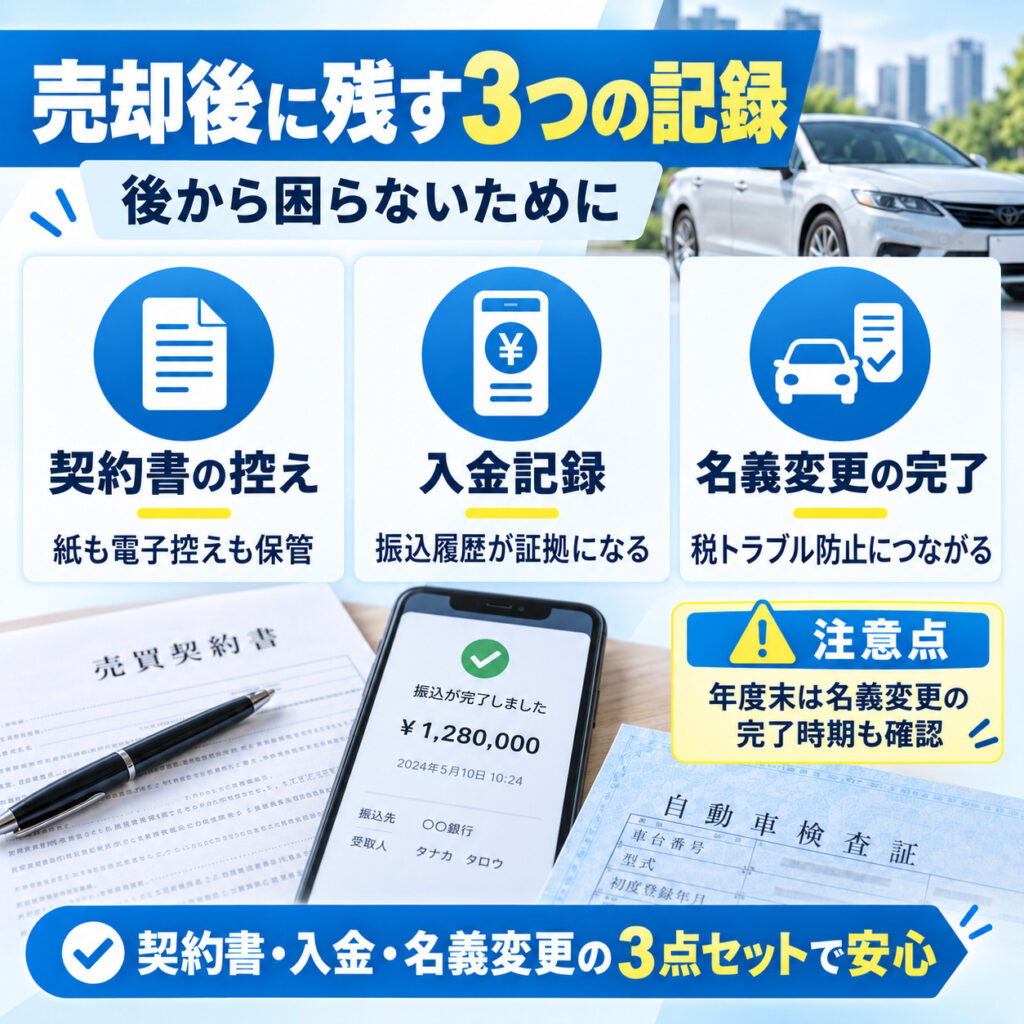売却後は契約書と入金や名義変更の記録を残しておく