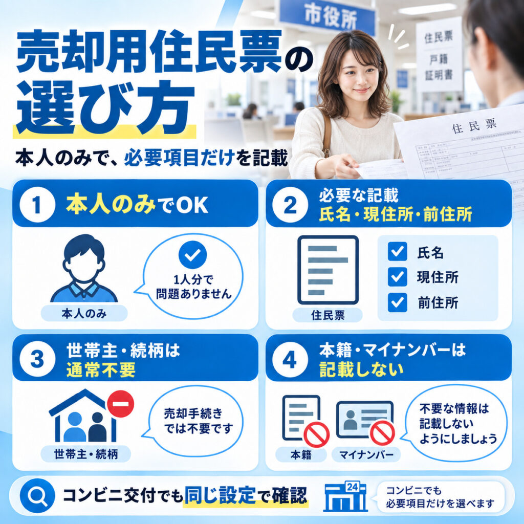 売却用住民票は本人のみで必要項目を絞る