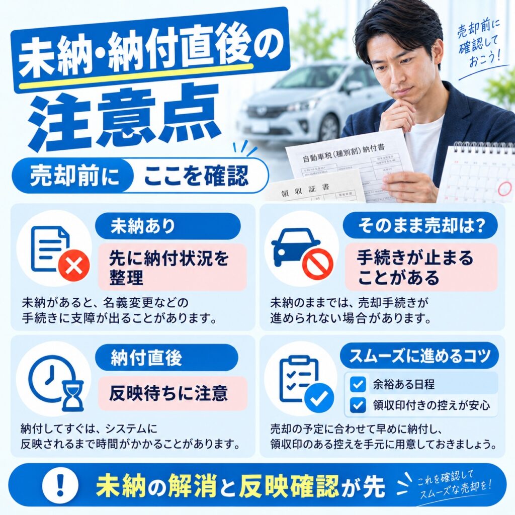 未納や納付直後に売るときの注意点を確認