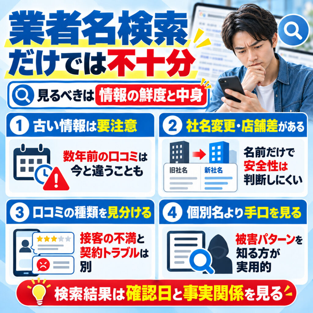詐欺業者名や悪徳業者一覧を探すときの注意点
