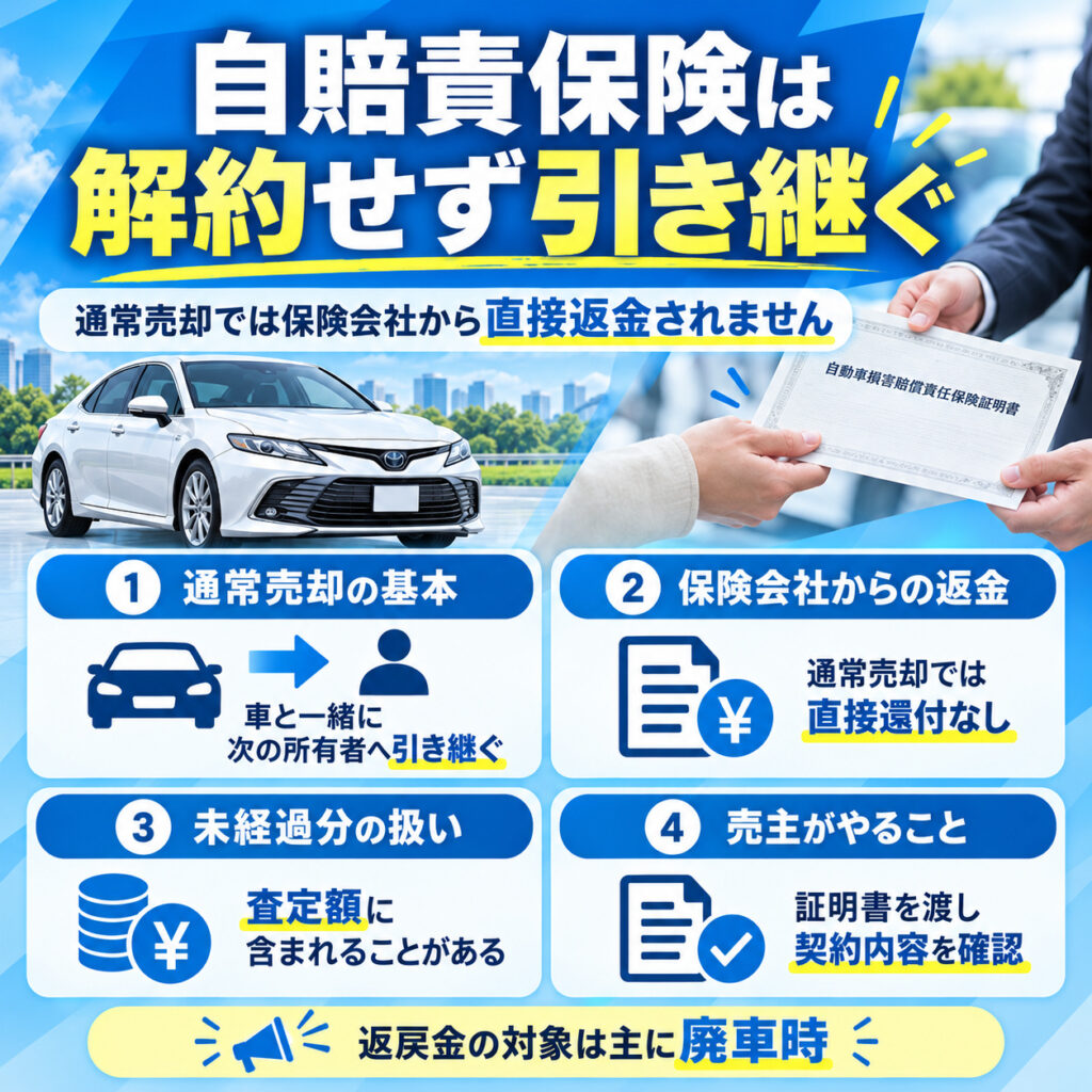 車買取では自賠責保険を解約せず引き継ぐのが基本