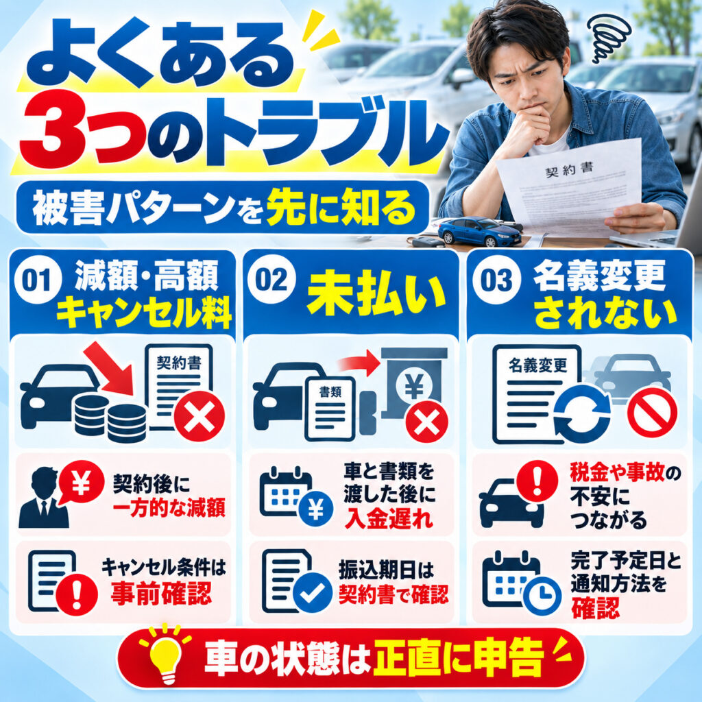 車買取で起こりやすい詐欺と悪質トラブル