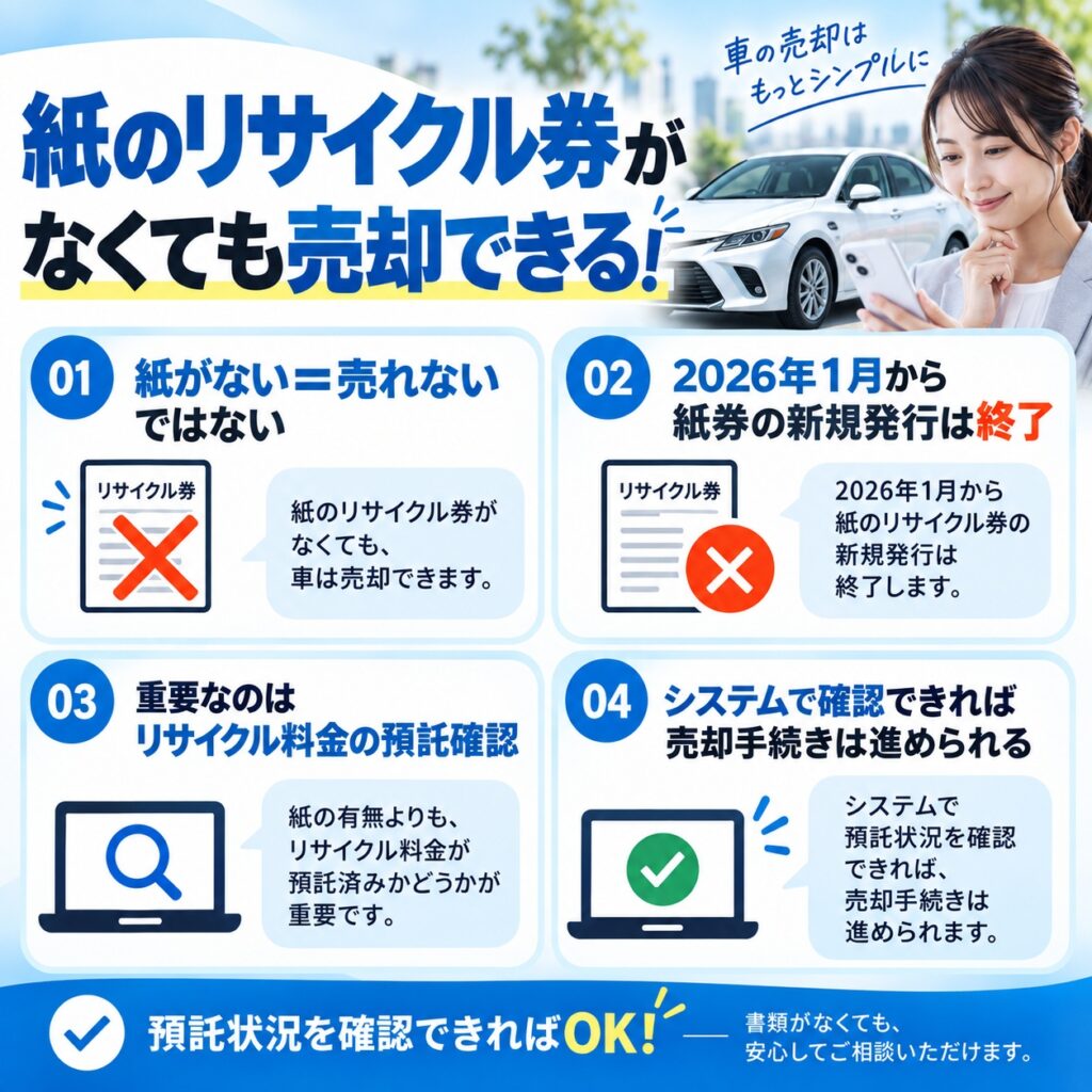 車買取では紙のリサイクル券がなくても売却できる