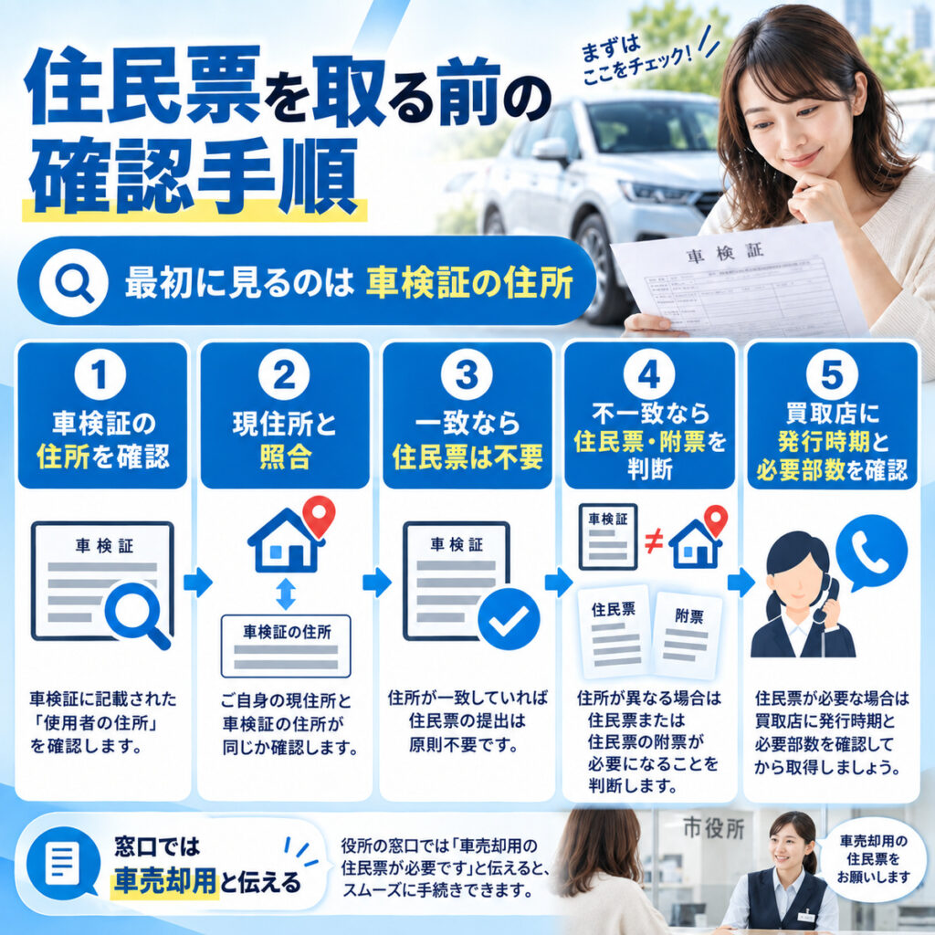 住民票を取る前に車検証と現住所を照合する