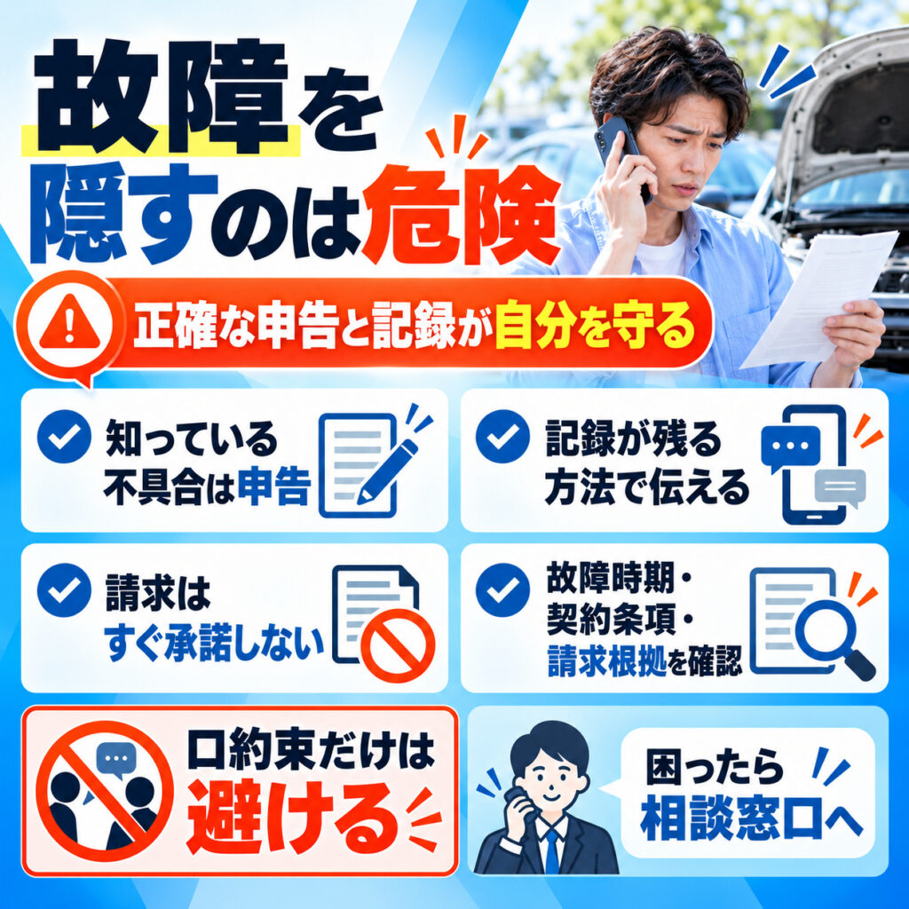 故障を隠すと売却後のクレームにつながりやすい