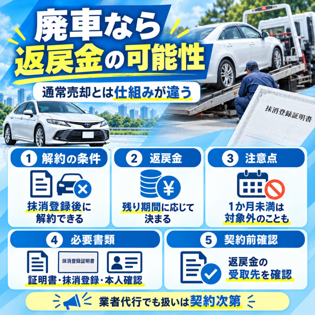 廃車になる場合は解約返戻金の対象になり得る