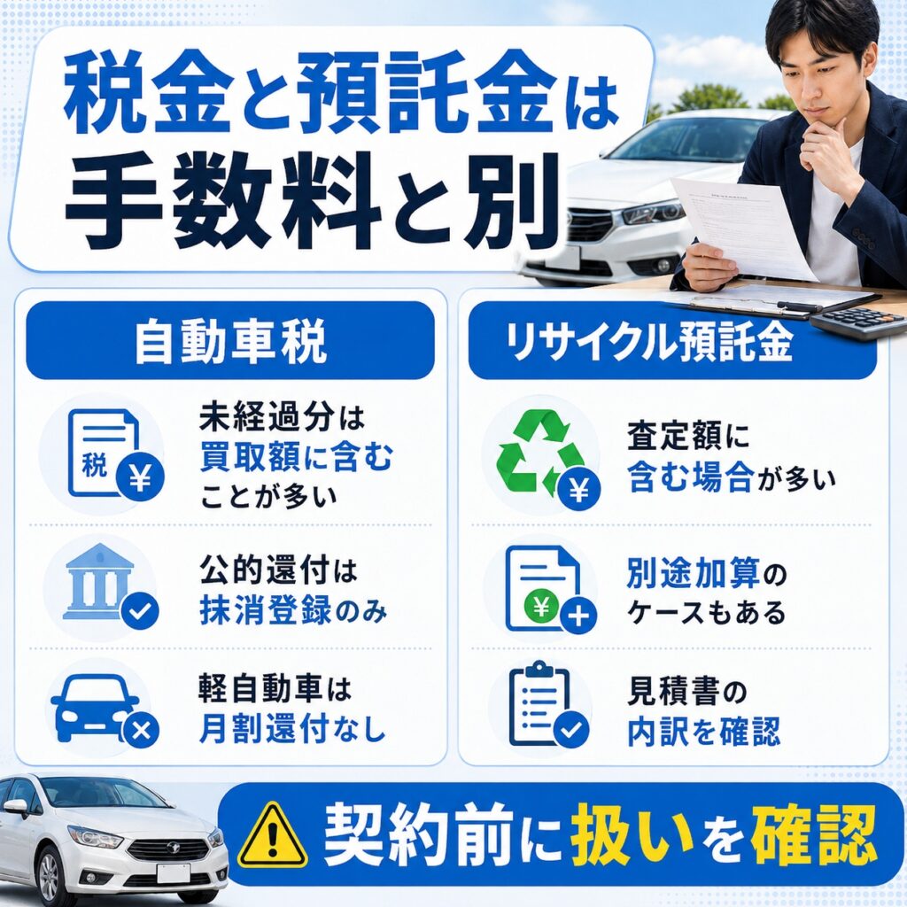 税金とリサイクル料金は手数料と分けて考える