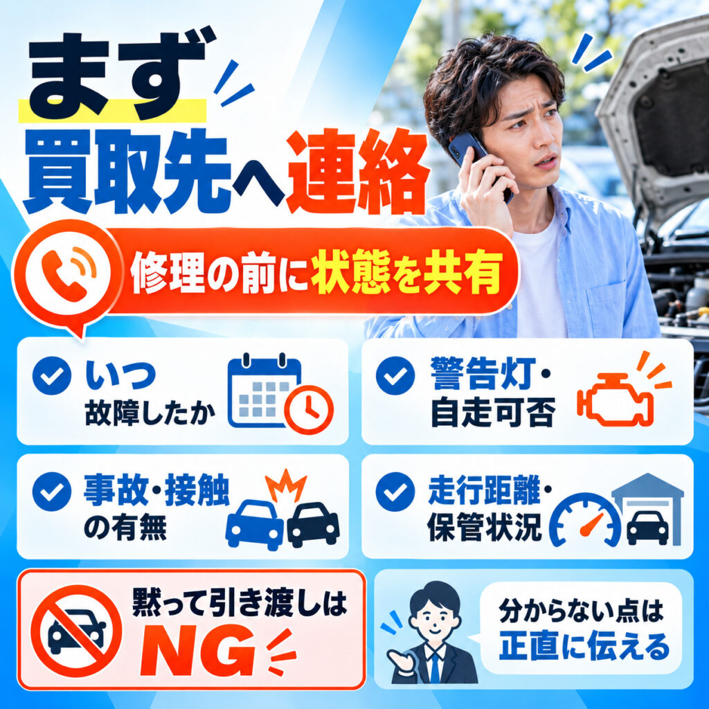 車の査定後に故障したらまず買取先へ連絡する