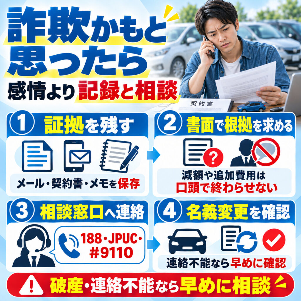 車買取詐欺かもと思った後に取るべき対応