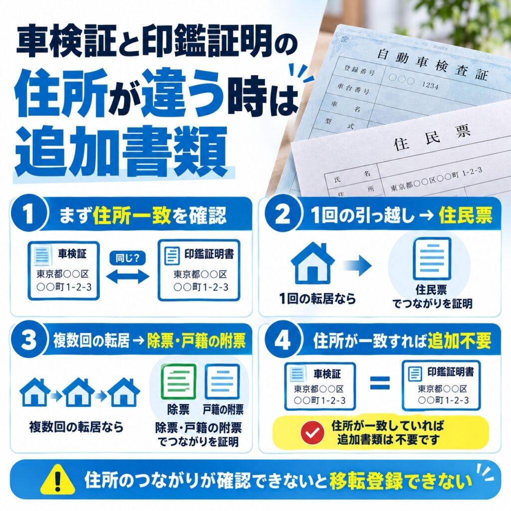 車検証と印鑑証明の住所が違う場合
