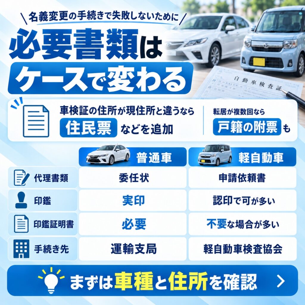 名義や車種で必要書類が変わるケースもある