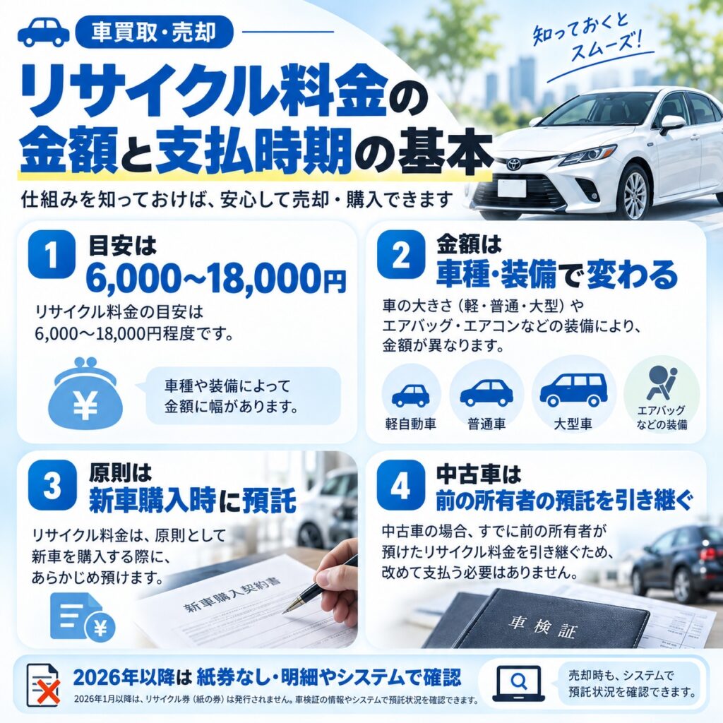 リサイクル料金の金額と支払時期を確認する