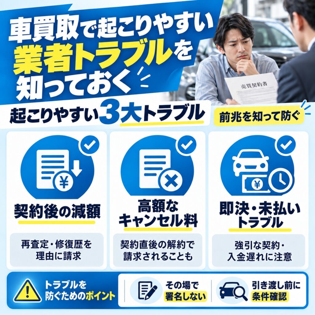 車買取で起こりやすい業者トラブルを知っておく