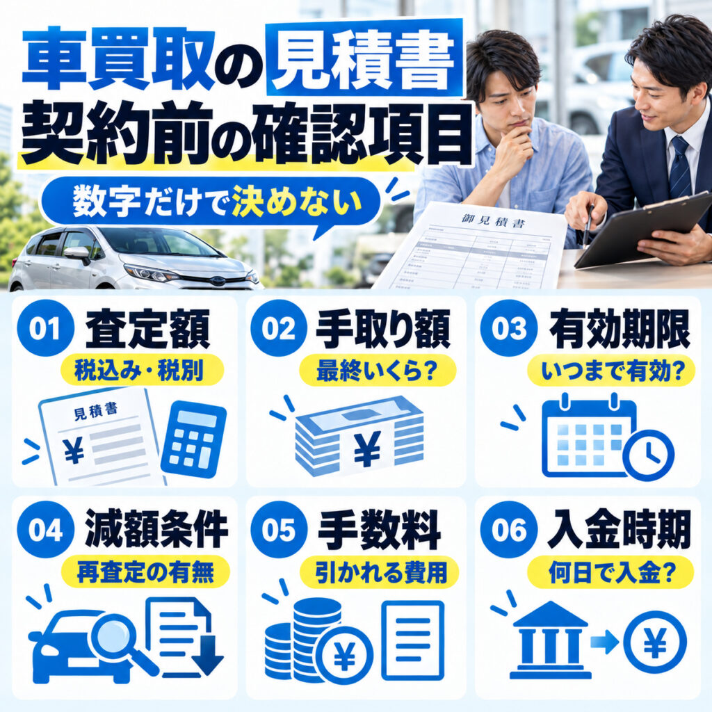 車買取の見積書で契約前に確認しておきたい項目