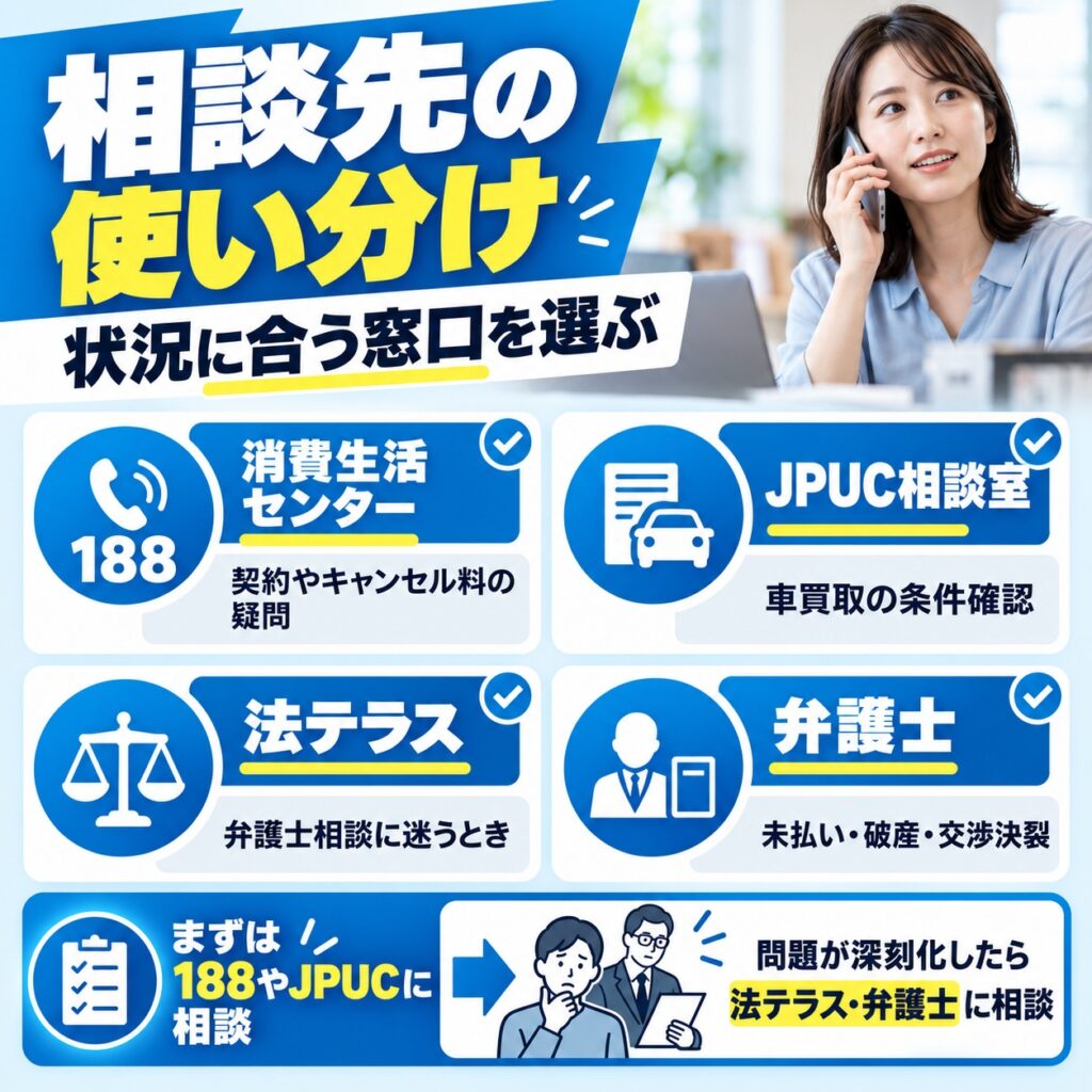 相談先はトラブルの状況に応じて使い分ける