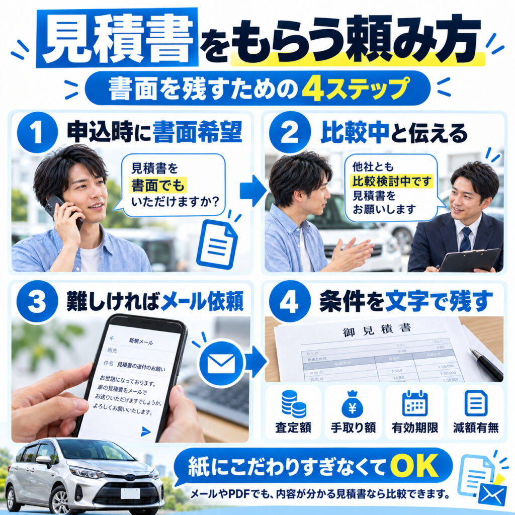車買取の見積書をもらうために伝えたい頼み方