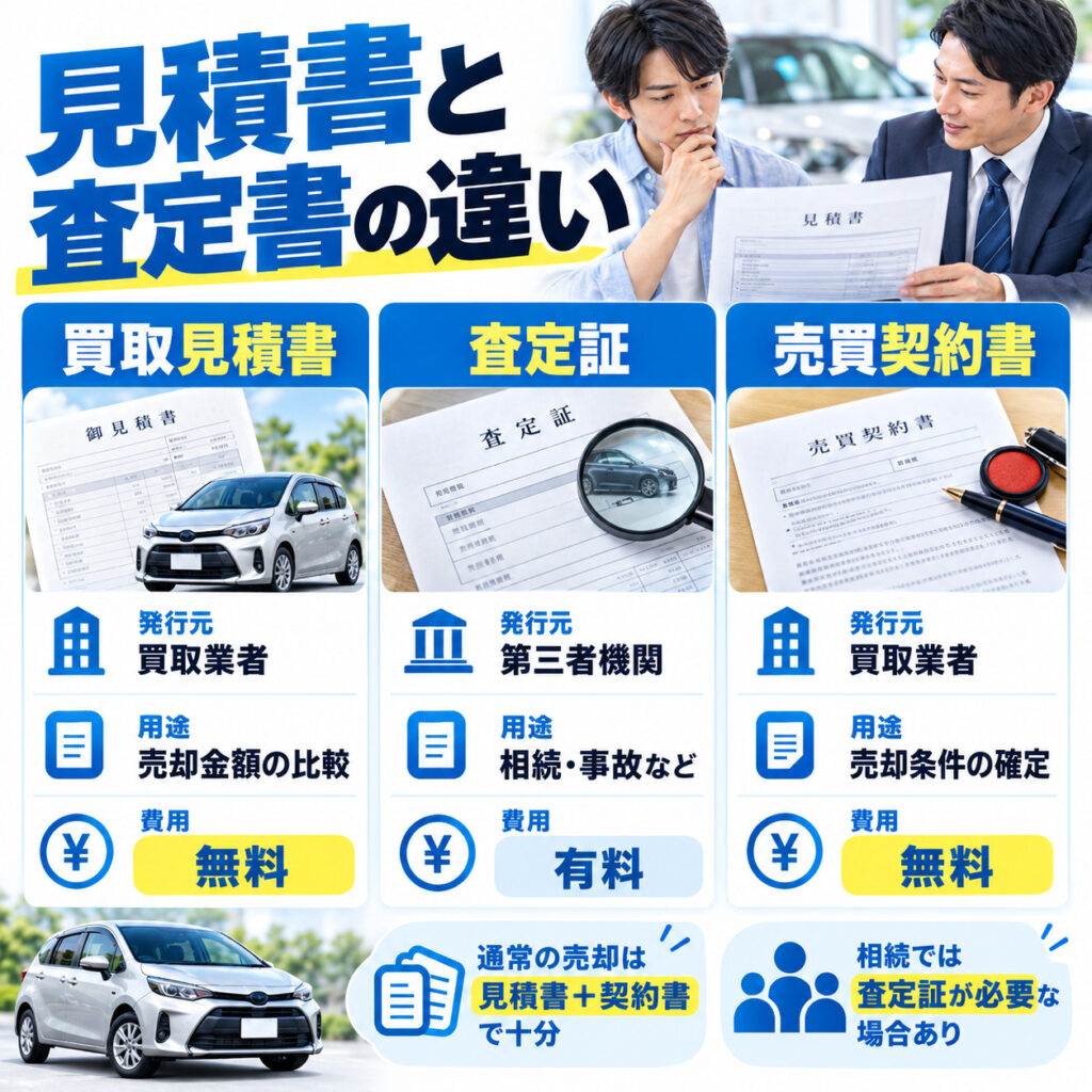 車買取の見積書と正式な査定書は目的が異なる