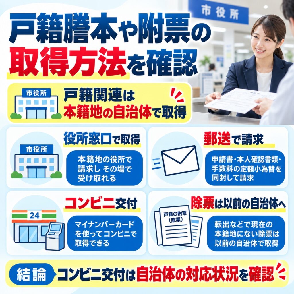 戸籍謄本や戸籍の附票は取得方法も確認する