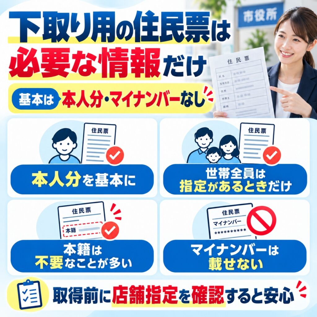 下取り用の住民票は必要な情報だけ載せる